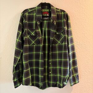 DIXXON Neon Green and Gray Flannel Shirt
